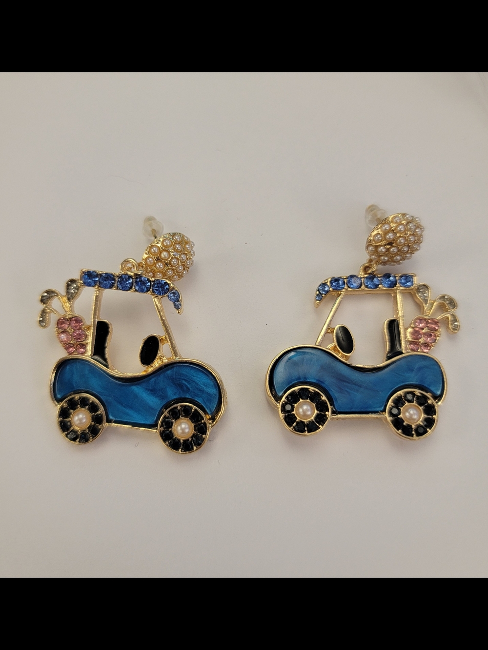 Golf Cart Earrings with Rhinestones